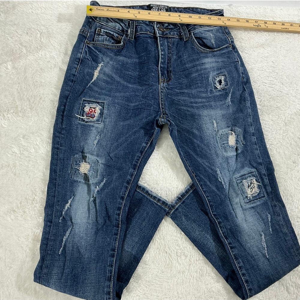 Fashion Jeans Distressed Patchwork Denim Size 30 100% Cotton Streetwear
